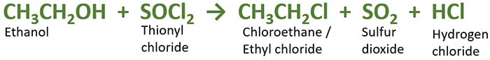 CH3CH2OH + SOCl2 - ethanol and thionyl chloride reaction